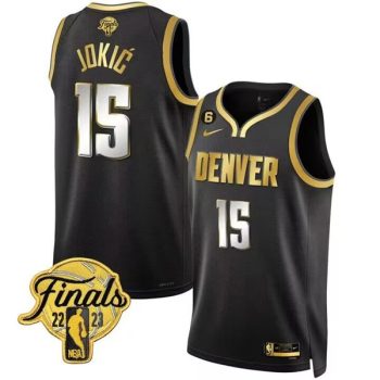Nuggets #15 Nikola Jokic Black Gold Edition 2023 Finals Collection With NO.6 Patch Stitched Jersey