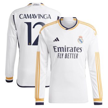 Eduardo Camavinga Real Madrid 2023/24 Home Replica Long Sleeve Jersey - White