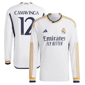 Eduardo Camavinga Real Madrid Home 2023/24 Long Sleeve Jersey - White