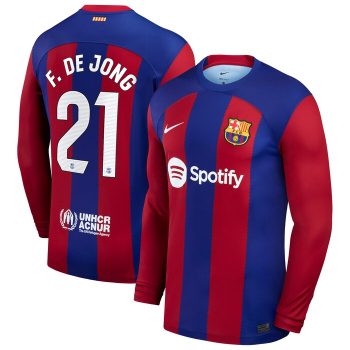 Frenkie de Jong Barcelona 2023/24 Home Replica Long Sleeve Jersey - Royal