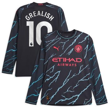 Jack Grealish Manchester City Puma 2023/24 Third Long Sleeve Replica Player Jersey - Navy