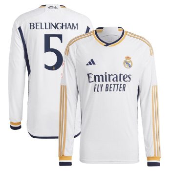 Jude Bellingham Real Madrid Home 2023/24 Long Sleeve Jersey - White