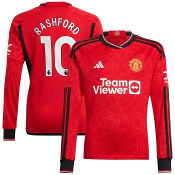 Marcus Rashford Manchester United 2023/24 Home Replica Long Sleeve Player Jersey - Red