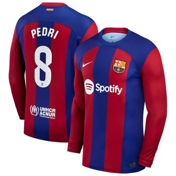 Pedri Barcelona 2023/24 Home Replica Long Sleeve Jersey - Royal