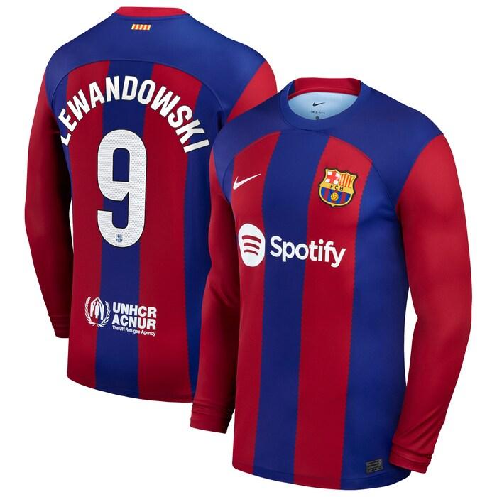 Robert Lewandowski Barcelona 202324 Home Replica Long Sleeve Jersey