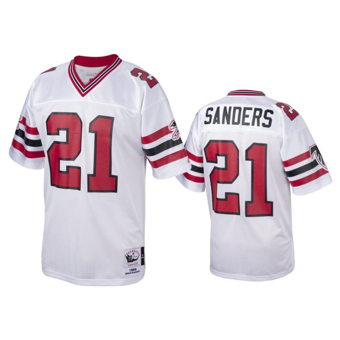 Deion Sanders Atlanta Falcons White 1989 Throwback Jersey