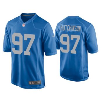 Men Aidan Hutchinson Detroit Lions Blue Throwback Game Jersey