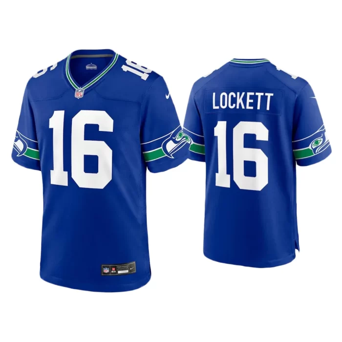 Men Tyler Lockett Seattle Seahawks Royal Throwback Game Jersey