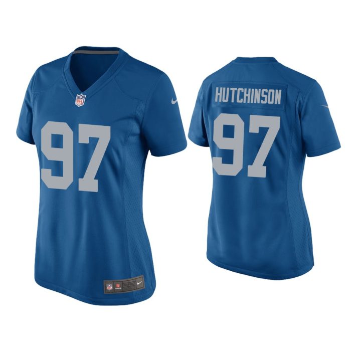 Women Aidan Hutchinson Detroit Lions Blue Throwback Game Jersey