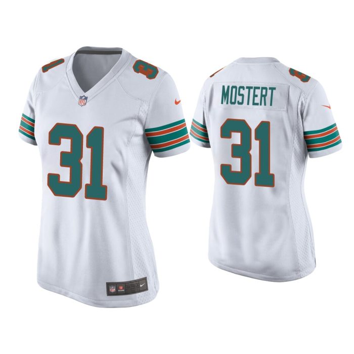 Women Raheem Mostert Miami Dolphins White Throwback Game Jersey