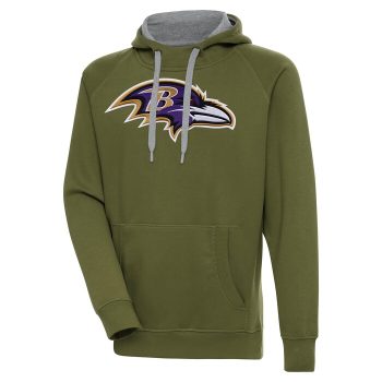 Baltimore Ravens Antigua Primary Logo Victory Pullover Hoodie - Olive