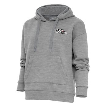 Baltimore Ravens Antigua Women's Metallic Logo Victory Pullover Hoodie - Heather Gray