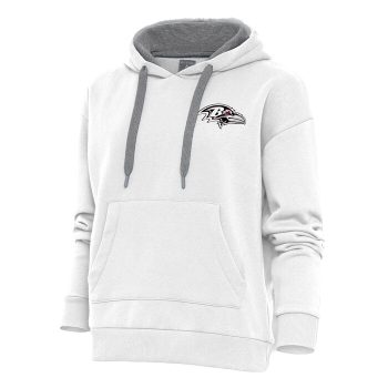 Baltimore Ravens Antigua Women's Metallic Logo Victory Pullover Hoodie - White