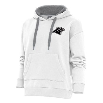 Carolina Panthers Antigua Women's Metallic Logo Victory Pullover Hoodie - White