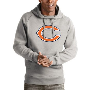 Chicago Bears Antigua Logo Victory Pullover Hoodie - Heathered Gray
