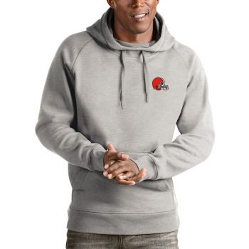 Cleveland Browns Antigua Logo Victory Pullover Hoodie - Heathered Gray