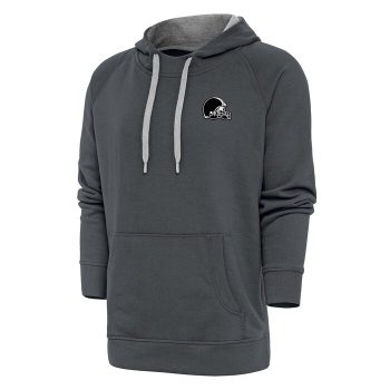 Cleveland Browns Antigua Metallic Logo Victory Pullover Hoodie - Charcoal