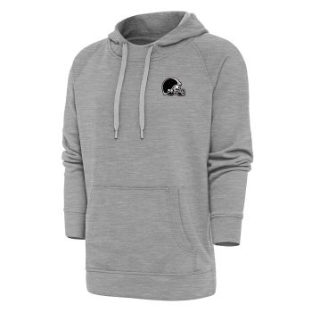 Cleveland Browns Antigua Metallic Logo Victory Pullover Hoodie - Heather Gray