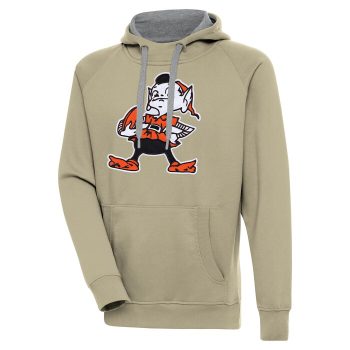 Cleveland Browns Antigua Primary Logo Victory Pullover Hoodie - Khaki