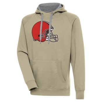 Cleveland Browns Antigua Primary Logo Victory Pullover Hoodie - Khaki