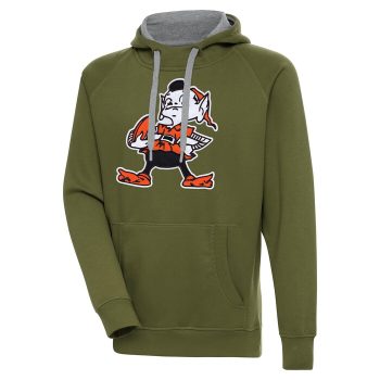 Cleveland Browns Antigua Primary Logo Victory Pullover Hoodie - Olive