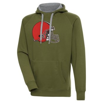 Cleveland Browns Antigua Primary Logo Victory Pullover Hoodie - Olive