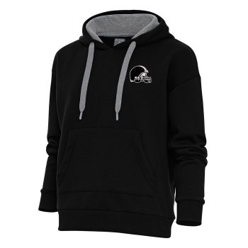 Cleveland Browns Antigua Women's Metallic Logo Victory Pullover Hoodie - Black