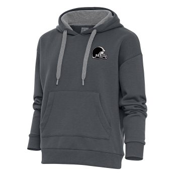 Cleveland Browns Antigua Women's Metallic Logo Victory Pullover Hoodie - Charcoal
