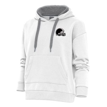 Cleveland Browns Antigua Women's Metallic Logo Victory Pullover Hoodie - White