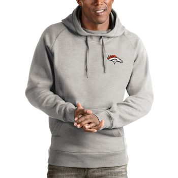 Denver Broncos Antigua Logo Victory Pullover Hoodie - Heathered Gray