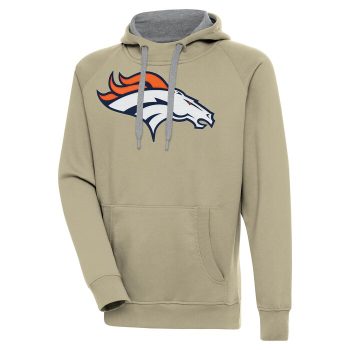 Denver Broncos Antigua Primary Logo Victory Pullover Hoodie - Khaki