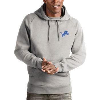 Detroit Lions Antigua Logo Victory Pullover Hoodie - Heathered Gray