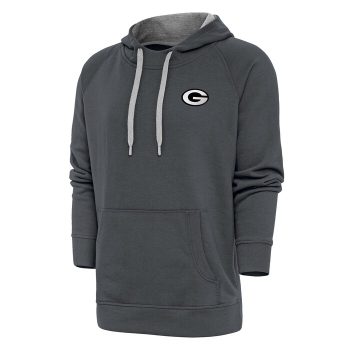 Green Bay Packers Antigua Metallic Logo Victory Pullover Hoodie - Charcoal