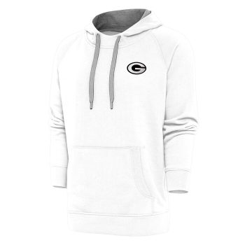 Green Bay Packers Antigua Metallic Logo Victory Pullover Hoodie - White