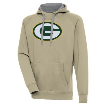 Green Bay Packers Antigua Primary Logo Victory Pullover Hoodie - Khaki
