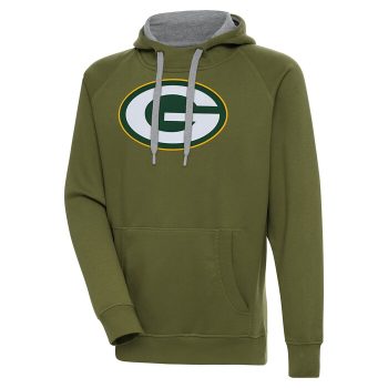 Green Bay Packers Antigua Primary Logo Victory Pullover Hoodie - Olive