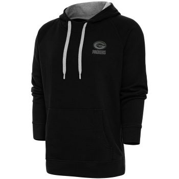 Green Bay Packers Antigua Tonal Logo Victory Pullover Hoodie - Black