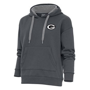 Green Bay Packers Antigua Women's Metallic Logo Victory Pullover Hoodie - Charcoal