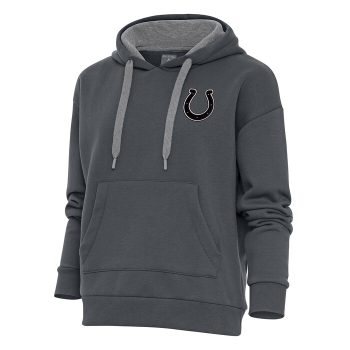 Indianapolis Colts Antigua Women's Metallic Logo Victory Pullover Hoodie - Charcoal
