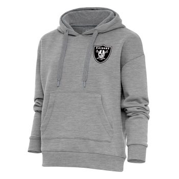 Las Vegas Raiders Antigua Women's Metallic Logo Victory Pullover Hoodie - Heather Gray