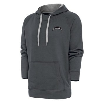 Los Angeles Chargers Antigua Metallic Logo Victory Pullover Hoodie - Charcoal