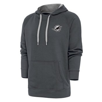 Miami Dolphins Antigua Metallic Logo Victory Pullover Hoodie - Charcoal