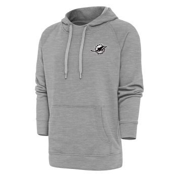 Miami Dolphins Antigua Metallic Logo Victory Pullover Hoodie - Heather Gray