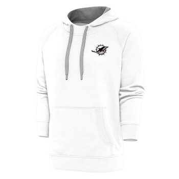 Miami Dolphins Antigua Metallic Logo Victory Pullover Hoodie - White