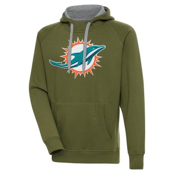Miami Dolphins Antigua Primary Logo Victory Pullover Hoodie - Olive