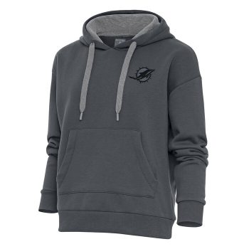 Miami Dolphins Antigua Women's Tonal Logo Victory Pullover Hoodie - Charcoal