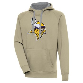 Minnesota Vikings Antigua Primary Logo Victory Pullover Hoodie - Khaki