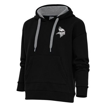 Minnesota Vikings Antigua Women's Metallic Logo Victory Pullover Hoodie - Black