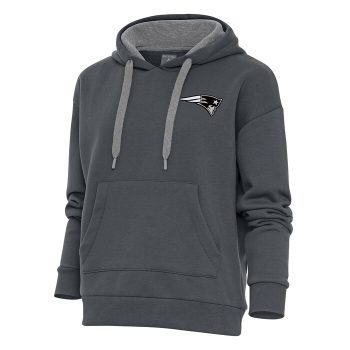 New England Patriots Antigua Women's Metallic Logo Victory Pullover Hoodie - Charcoal