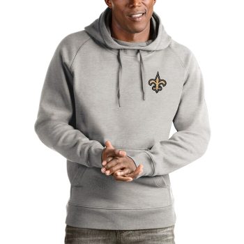 New Orleans Saints Antigua Logo Victory Pullover Hoodie - Heathered Gray